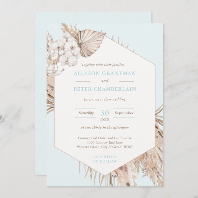 Neutral Tones Bohemian Desert Pampas Grass Wedding Invitation (Front/Back)