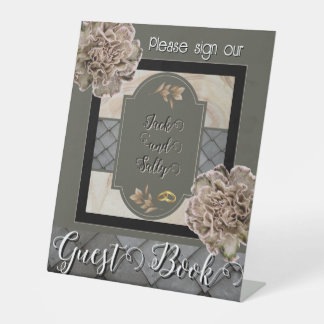 Neutral Tones Floral Guestbook Pedestal Sign