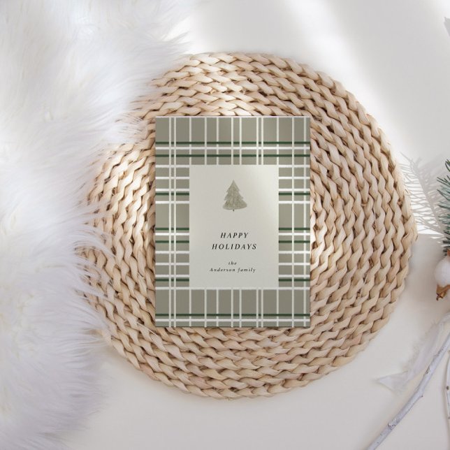 Neutral Tones Plaid Minimalist Holiday Card (Creator Uploaded)