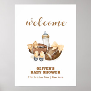 Neutral Touchdown Football Baby Shower Welcome Poster
