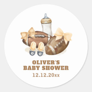 Neutral Touchdown Football Boy Baby Shower Classic Round Sticker