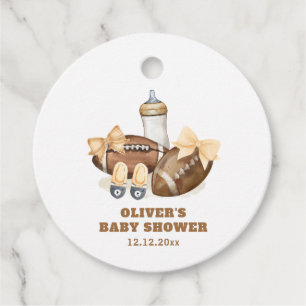 Neutral Touchdown Football Boy Baby Shower Favour Tags