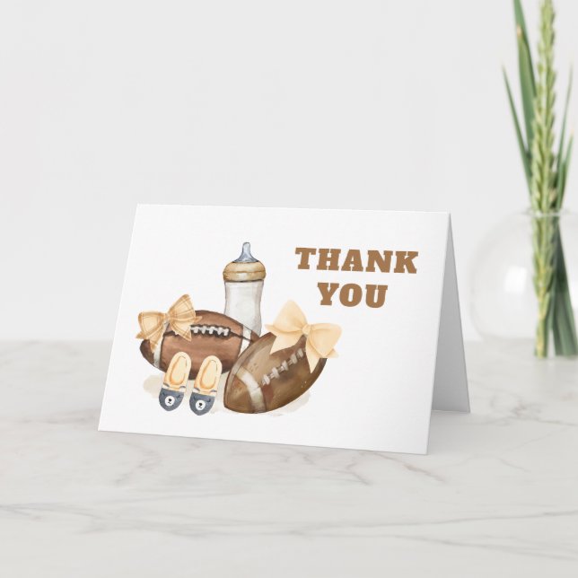 Neutral Touchdown Football Boy Baby Shower Thank You Card (Front)