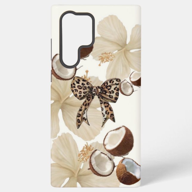 Neutral Tropical Hibiscus & Coconut Phone Case wit (Back)