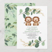 Neutral Twin Lion Greenery Gold Jungle Baby Shower