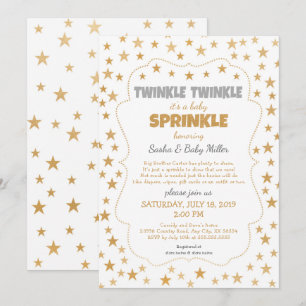 Neutral Twinkle Baby Sprinkle gold star invitation