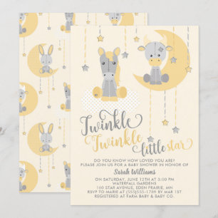 Neutral Twinkle Little Star Animals Baby Shower Invitation