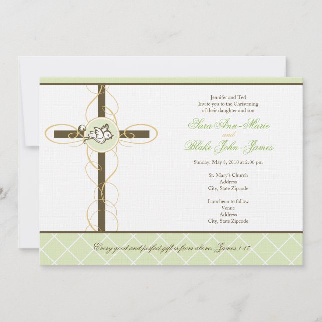 Neutral Twins Christening/Baptism Invitation (Front)