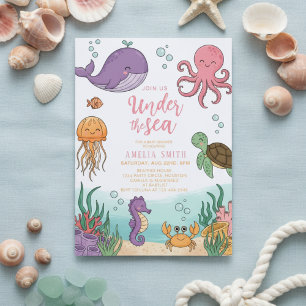 Neutral under the sea ocean corals baby shower invitation