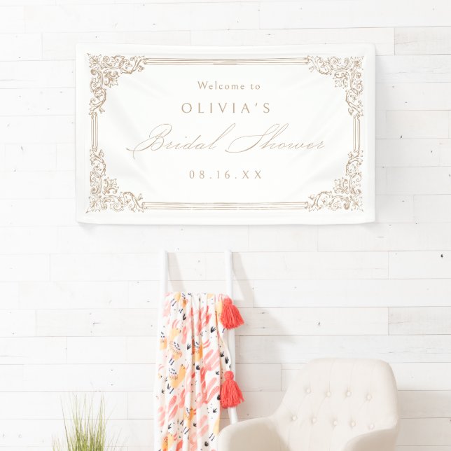 Neutral Vintage Frame Elegant Bridal Shower Banner (Insitu)