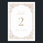 Neutral Vintage Frame Elegant Script Wedding Table Number<br><div class="desc">Elegant vintage ornamental frame border design with stylish script in earth tone gold beige colour,  simple and classic,  great wedding table cards for modern classic wedding,  romantic vintage wedding,  and formal traditional wedding. 
See all the matching pieces in collection.</div>