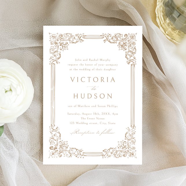 Neutral Vintage Frame Elegant Wedding  Invitation (Neutral Vintage Frame Elegant Wedding Invitation)