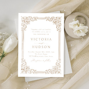 Neutral Vintage Frame Elegant Wedding Invitation