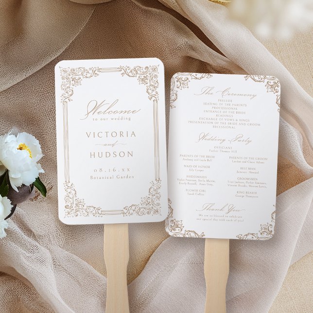 Neutral Vintage Frame Elegant Wedding Program Hand Fan (Neutral Vintage Frame Elegant Wedding Program Hand Fan)
