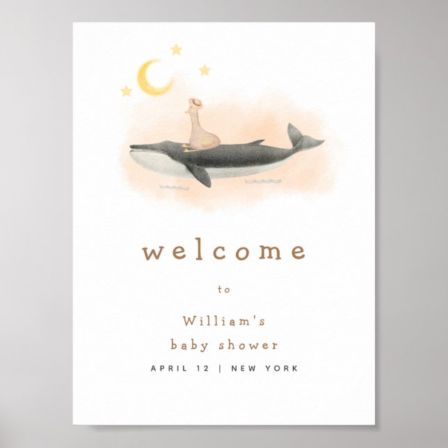  Neutral Vintage Whale & Duck Baby Shower Welcome  Poster (Front)