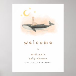 Neutral Vintage Whale & Duck Baby Shower Welcome Poster