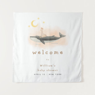  Neutral Vintage Whale & Duck Baby Shower Welcome  Tapestry