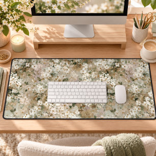 Neutral Vintage White Wildflower Floral Desk Mat