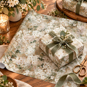 Neutral Vintage White Wildflower Floral Wrapping Paper