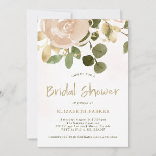 Neutral Watercolor and Gold Floral Bridal Shower Invitation