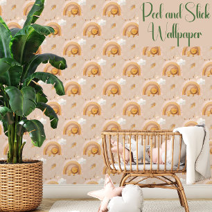 Neutral Watercolor Baby Lion Rainbow Sun Cloud Wallpaper