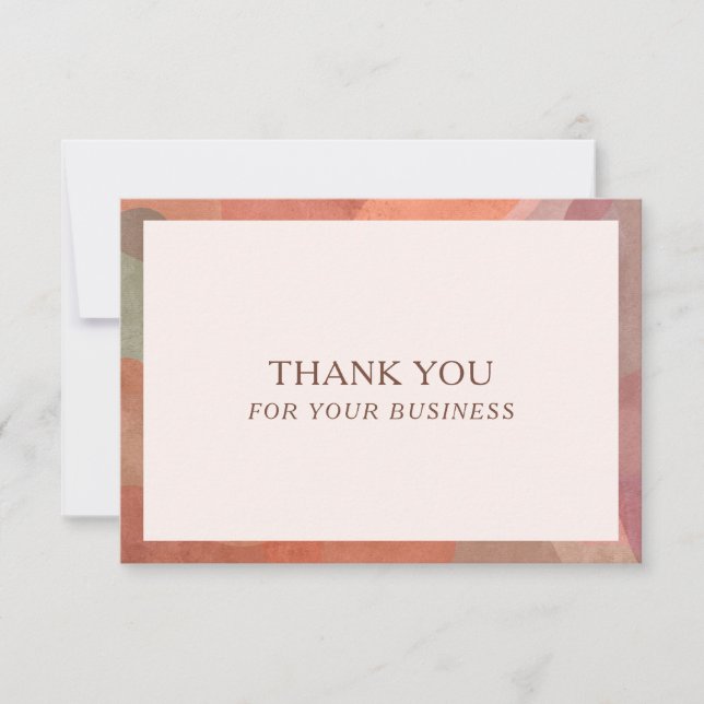Neutral Watercolor Border Modern Business Thank You Card (Front)