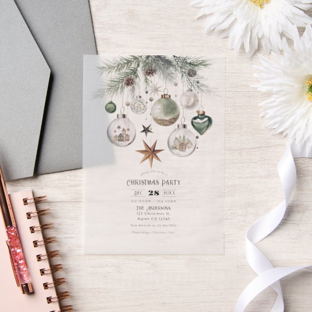 Neutral Watercolor Christmas Party Vellum Invitations (Wedding)