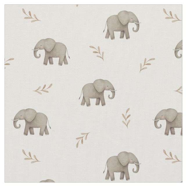 Neutral Watercolor Elephants Nursery Pattern Fabric (Close Up)
