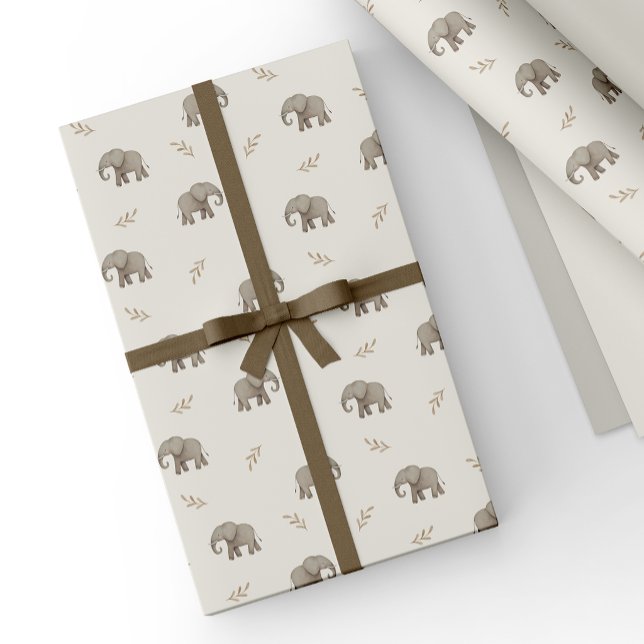 Neutral Watercolor Elephants Safari Pattern Wrapping Paper (Creator Uploaded)