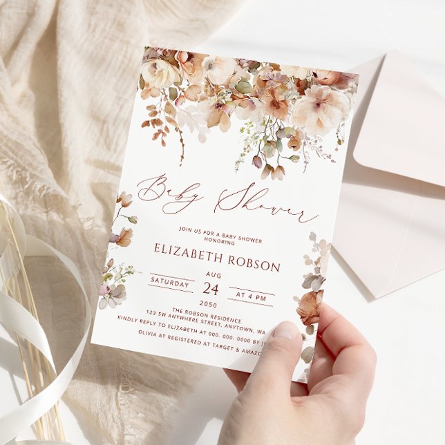 Neutral Watercolor Floral Baby Shower Invitation (Creator Uploaded)
