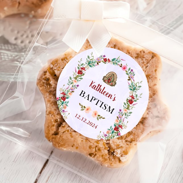 Neutral Watercolor Floral Baptism  Classic Round Sticker (Creator Uploaded)