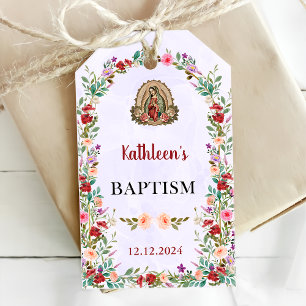 Neutral Watercolor Floral Baptism Gift Tags