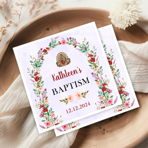 Neutral Watercolor Floral Baptism Napkin
