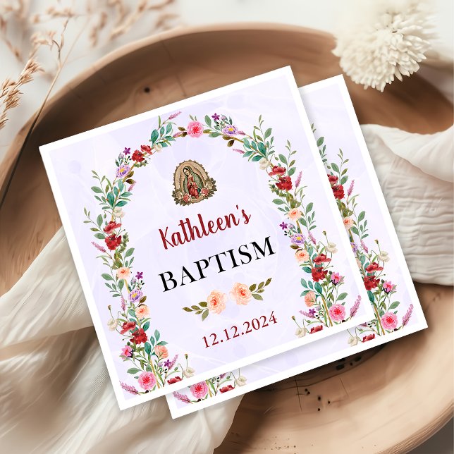 Neutral Watercolor Floral Baptism  Napkin (Creator Uploaded)