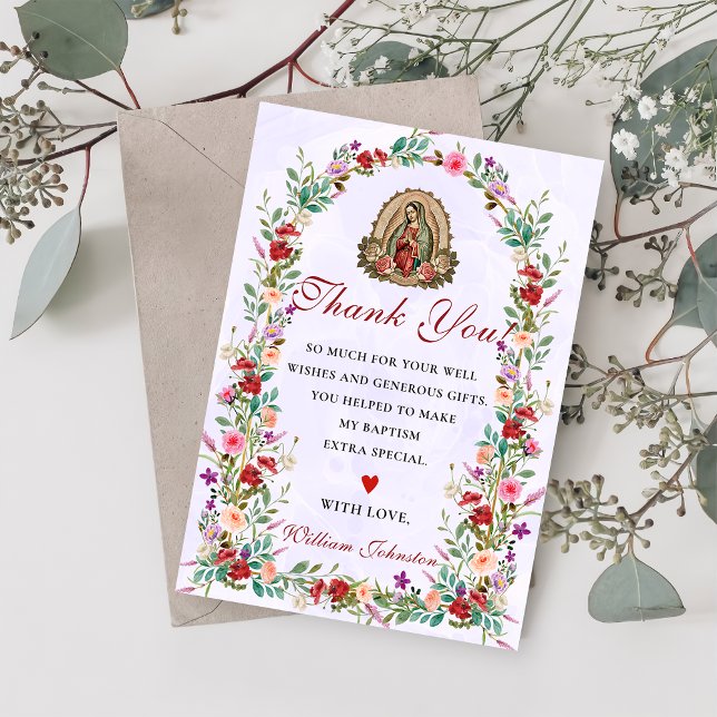 Neutral Watercolor Floral Baptism Thank You Card  (Creator Uploaded)