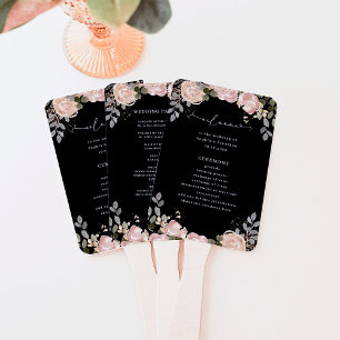 Neutral Watercolor Floral Black Wedding Program Hand Fan