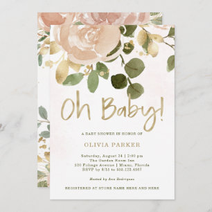 Neutral Watercolor Floral   Oh Baby Baby Shower Invitation