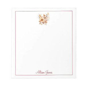 Neutral Watercolor Floral with Border Personalized Notepad