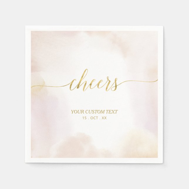 Neutral Watercolor | Gold Cheers Party Napkins (Front)