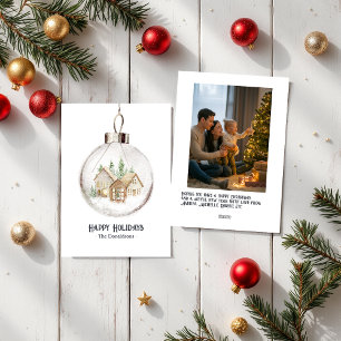 Neutral Watercolor Holiday Ornament Photo Xmas Card