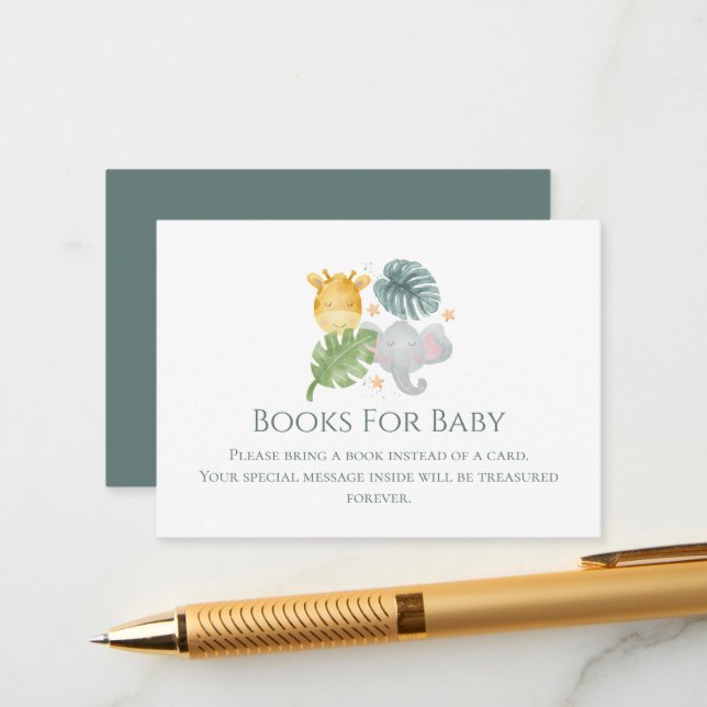 Neutral Watercolor Jungle Animals Baby Shower Enclosure Card (Front/Back In Situ)