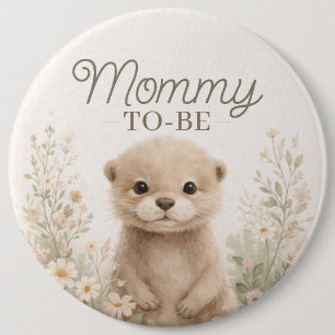 Neutral Watercolor Otter Mommy-to-Be Baby Shower 6 Cm Round Badge