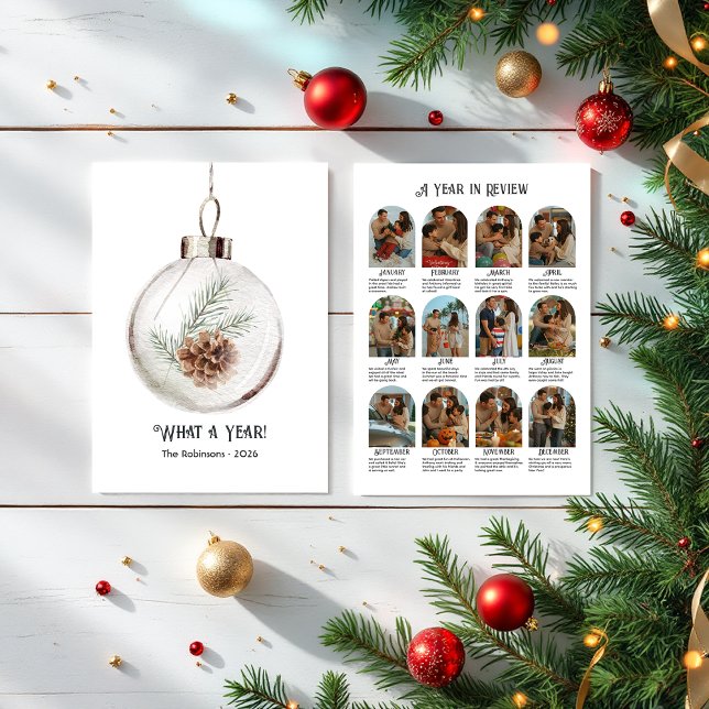 Neutral Watercolor Pinecone Year in Review Holiday (Neutral Watercolor Pinecone Year in Review Holiday Card)