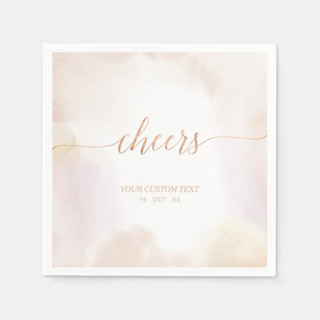 Neutral Watercolor Rose Gold Cheers Party Napkins (Front)