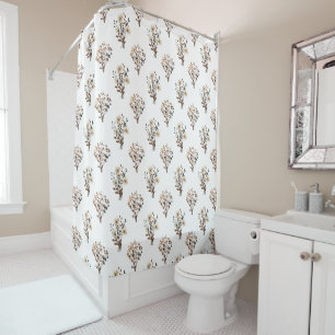 Neutral Watercolor Wildflower Shower Curtain