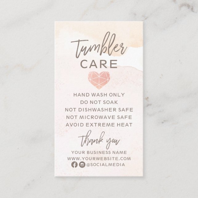 Neutral Watercolor with Heart Tumbler Care Business Card (Front)