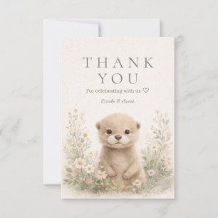 Neutral Watercolor Woodland Otter Baby Shower Thank You Card