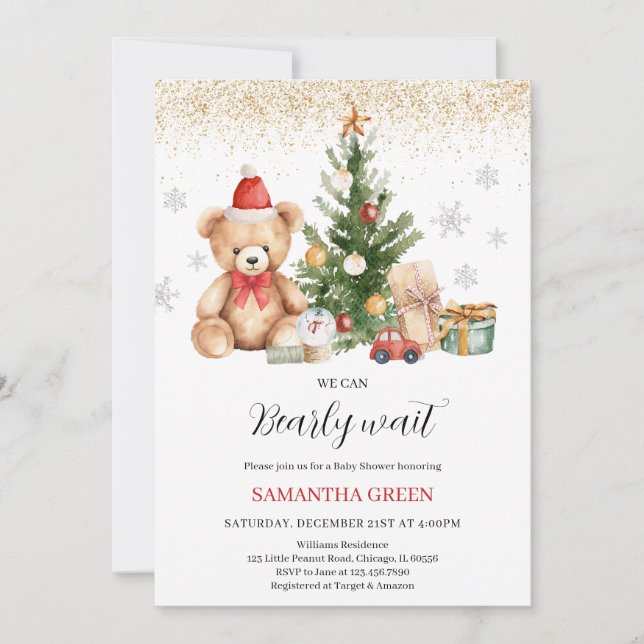 Neutral We Can Bearly Wait Christmas Baby Shower Invitation (Front)