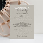 Neutral Wedding Weekend Itinerary Card<br><div class="desc">Warm Grey Modern Calligraphic Wedding Weekend schedule timeline.
Design features an elegant modern style text layout. To make advanced changes,  please select "Click to customise further" option under Personalise this template.</div>