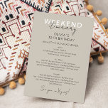 Neutral Weekend Birthday Itinerary Invitation<br><div class="desc">Neutral Warm Grey Modern Calligraphic Weekend schedule timeline.
Design features an elegant modern style text layout. To make advanced changes,  please select "Click to customise further" option under Personalise this template.</div>